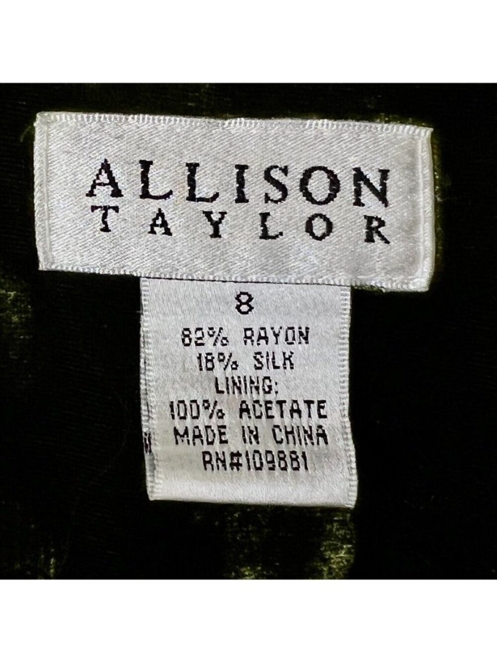Vintage Y2K Allison Taylor Moss Green Silk Velvet Blazer Jacket Goblincore Sz 8 - Picture 5 of 12